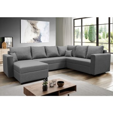 Reversible U-shaped corner sofa with pull-out bed and storage SEYA, gray
