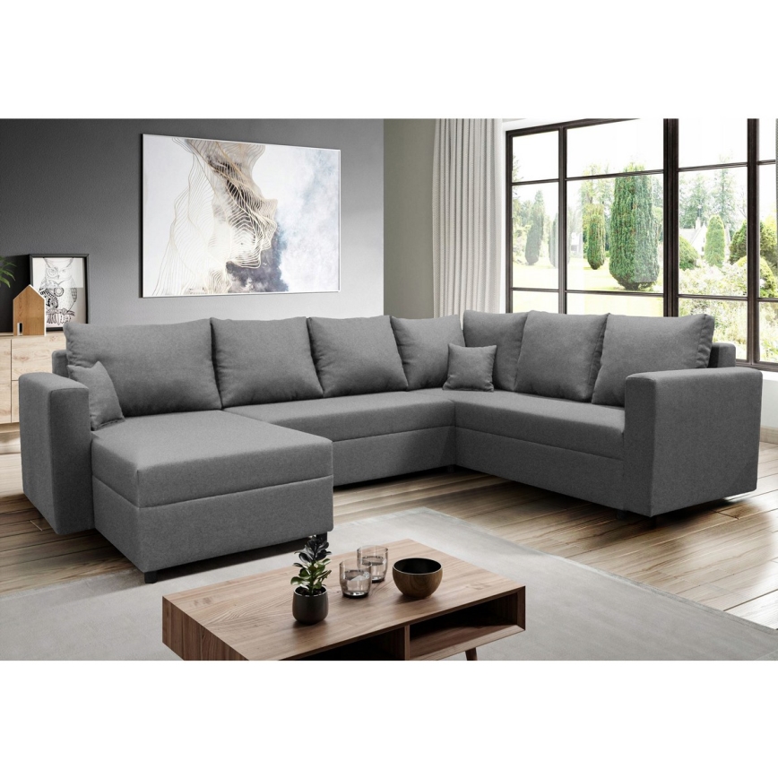 Reversible U-shaped corner sofa with pull-out bed and storage SEYA, gray
