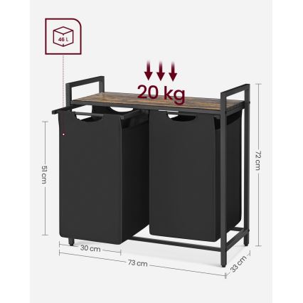 REX Laundry Hamper 73 x 72 x 33 cm, Brown/Black