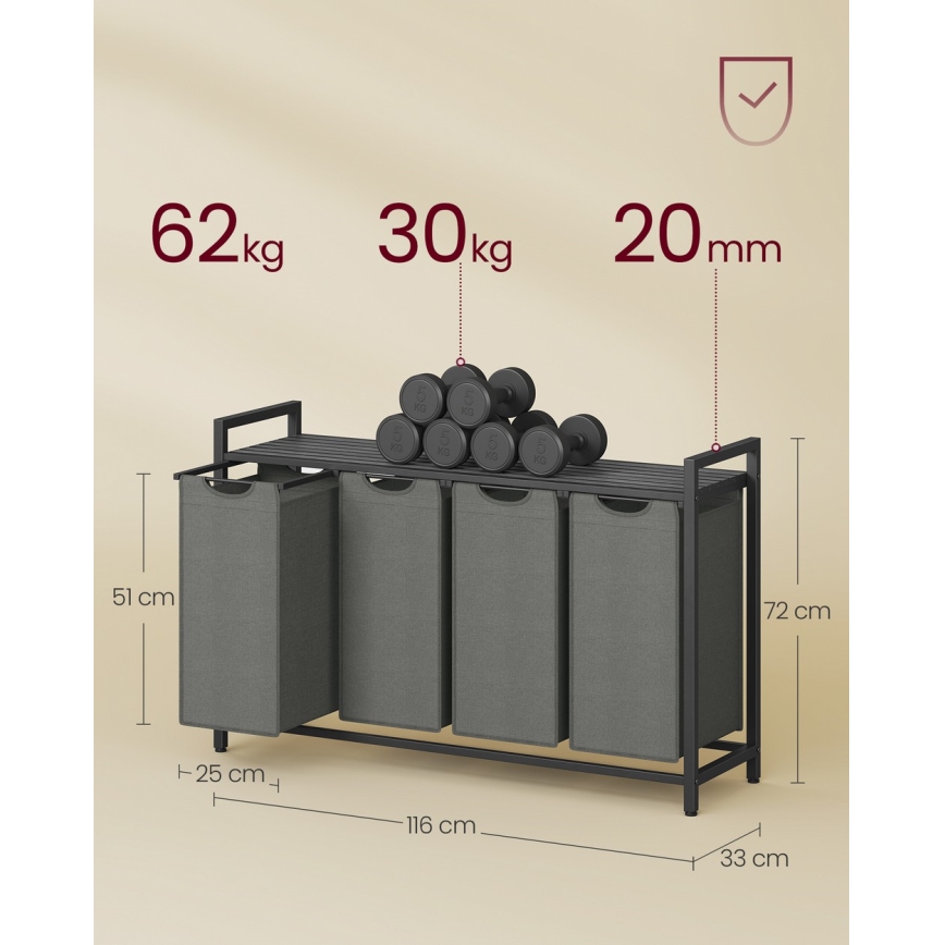 REX Laundry Hamper, Black/Grey