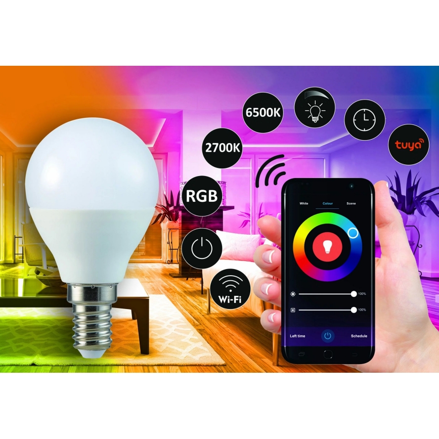 RGB LED Dimmable bulb G45 E14/5,5W/230V 3000-6500K Wi-fi Tuya