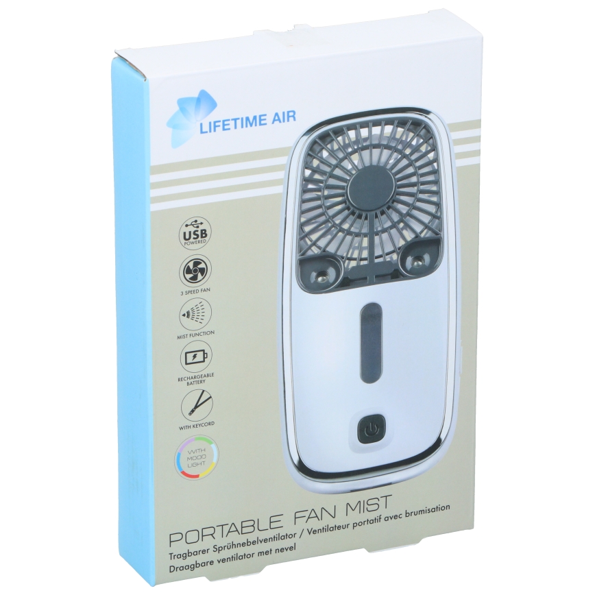 RGB LED Rechargeable Pocket Fan with Misting Function 3.7V 1200 mAh