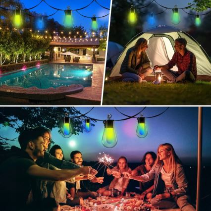 LED RGB dimmable solar decorative string lights 15xLED/18 functions USB 6 m IP44 black + remote control