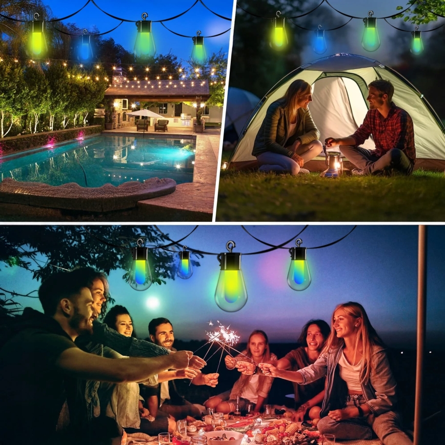 LED RGB dimmable solar decorative string lights 15xLED/18 functions USB 6 m IP44 black + remote control