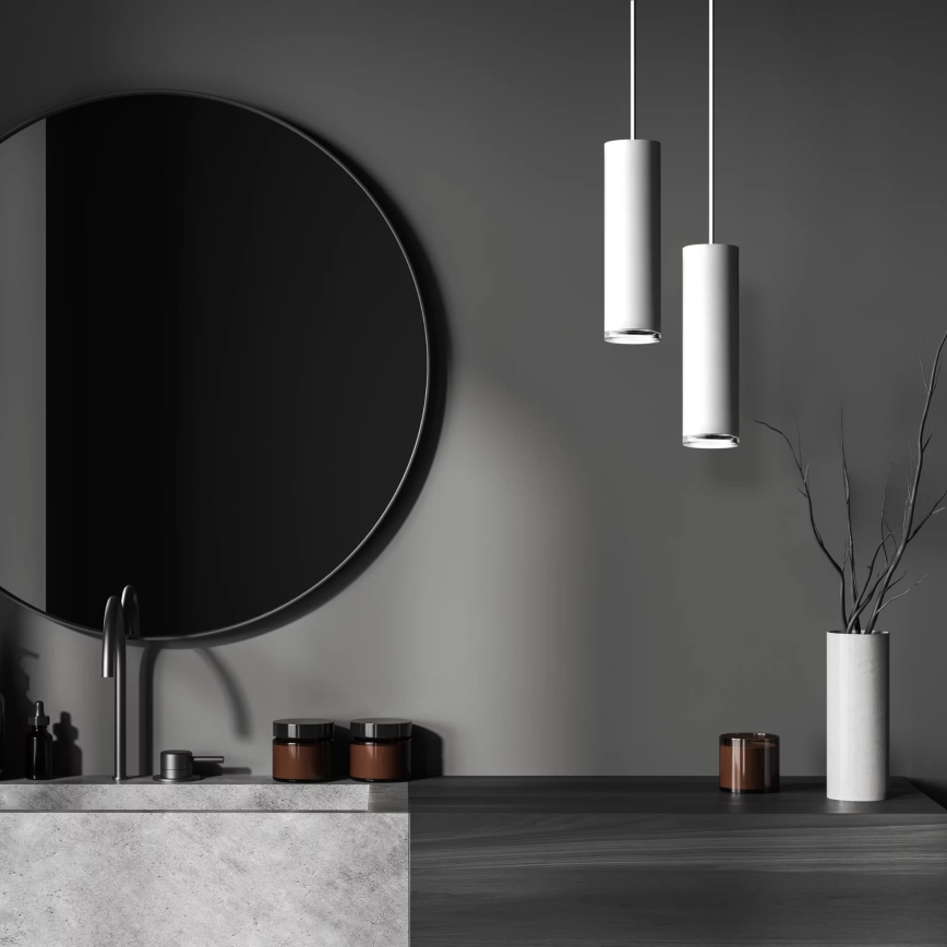 TURYN LED RGBW Dimmable Bathroom Pendant on Cable, 1x GU10/4,8W/230V, 3000K, IP44, White + Remote Control