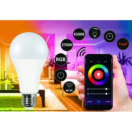 RGBW LED Dimmable bulb A65 E27/11W/230V 2700-6500K Wi-Fi Tuya