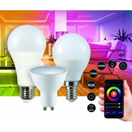 RGBW LED Dimmable bulb A65 E27/11W/230V 2700-6500K Wi-Fi Tuya