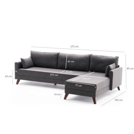 RIGA L-Shaped Corner Sofa, Anthracite, Right-Hand