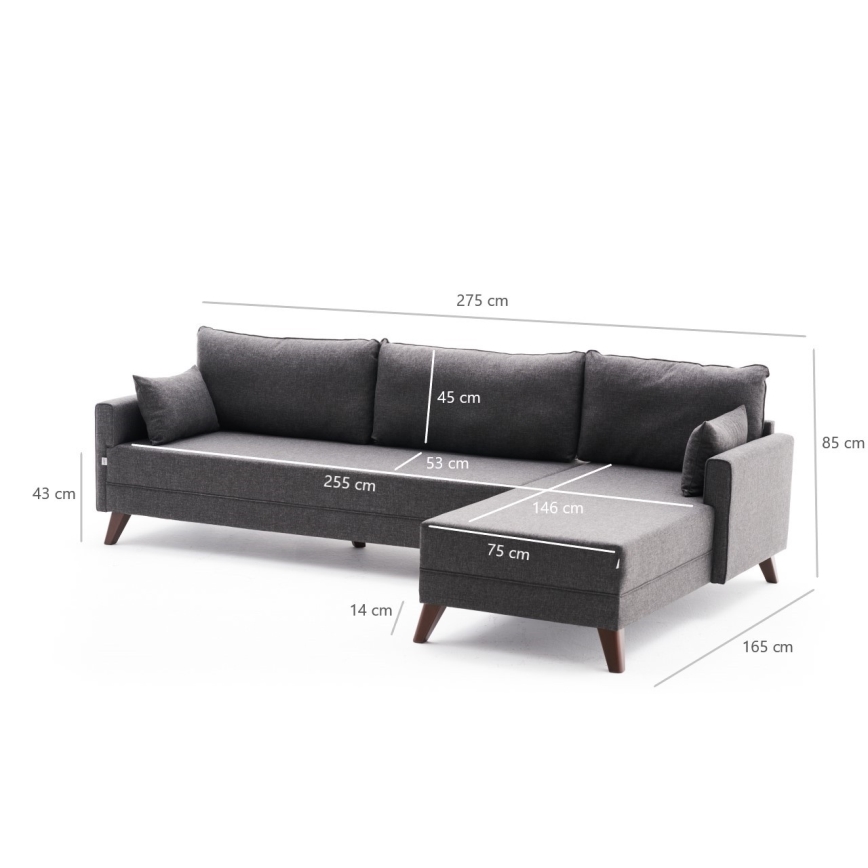 RIGA L-Shaped Corner Sofa, Anthracite, Right-Hand