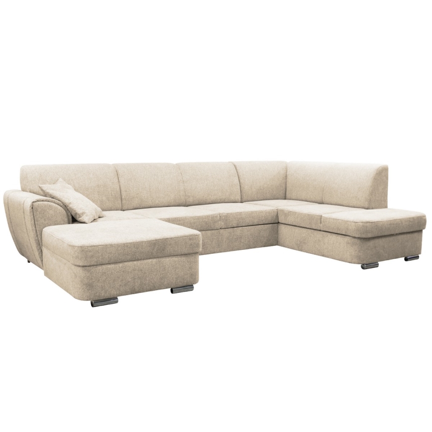 Right-facing U-shaped corner sofa bed with storage SERPA, beige