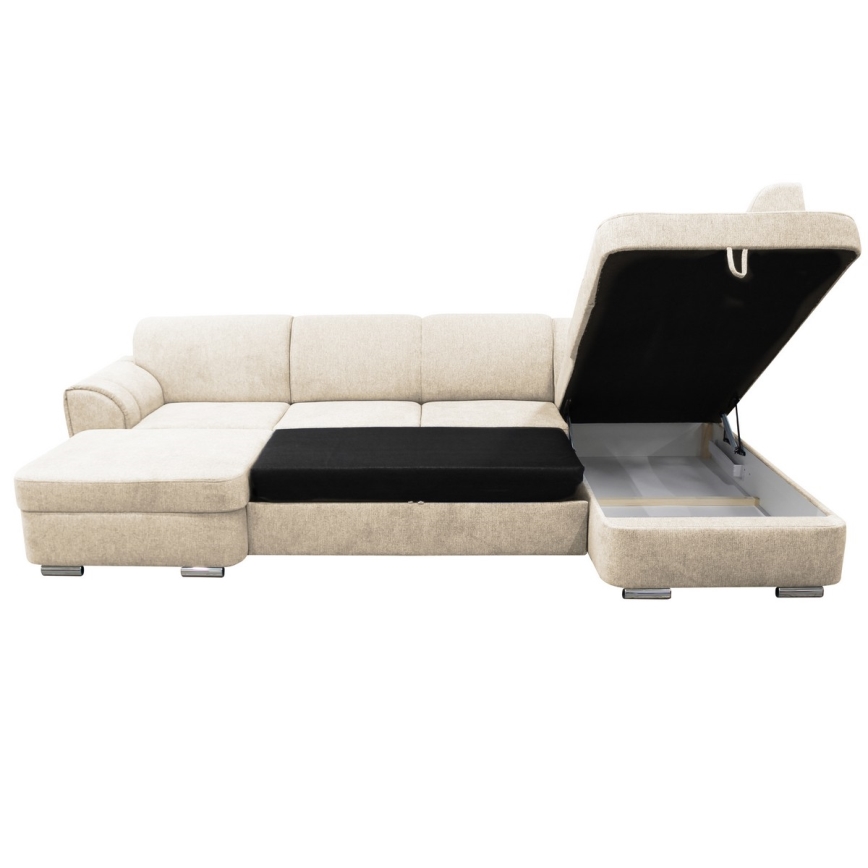 Right-facing U-shaped corner sofa bed with storage SERPA, beige