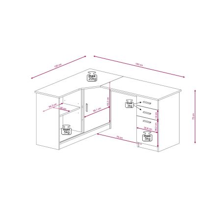ROBERTO Left‑Hand Writing Desk with Shelf and Drawers, Artisan Oak/White