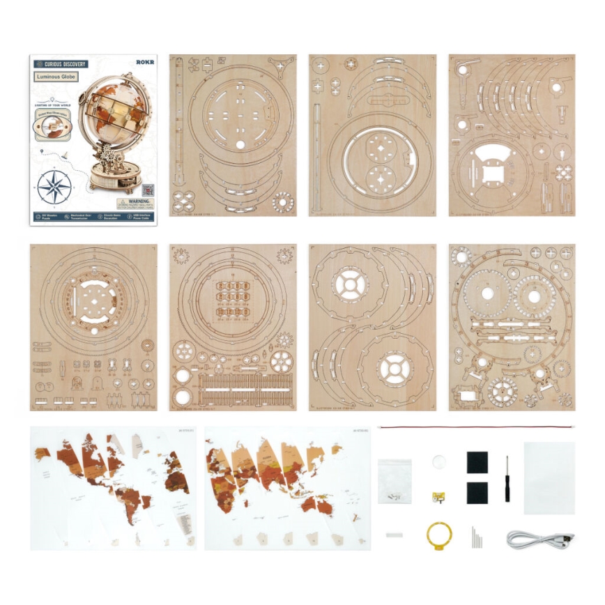 RoboTime - 3D wooden mechanical puzzle Glowing globe