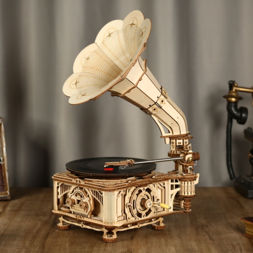 RoboTime - 3D wooden mechanical puzzle Gramophone (electric drive)