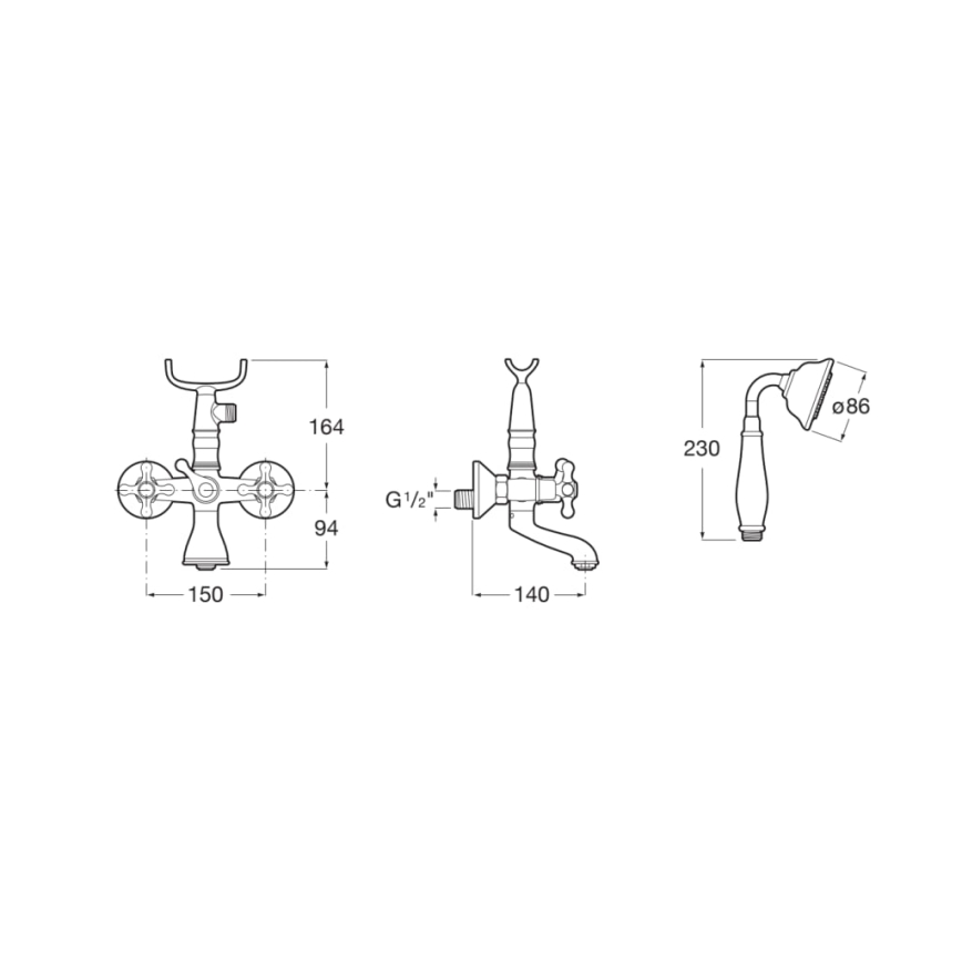 Roca A5A014BC00 - CARMEN RETRO bath set with mixer, polished chrome