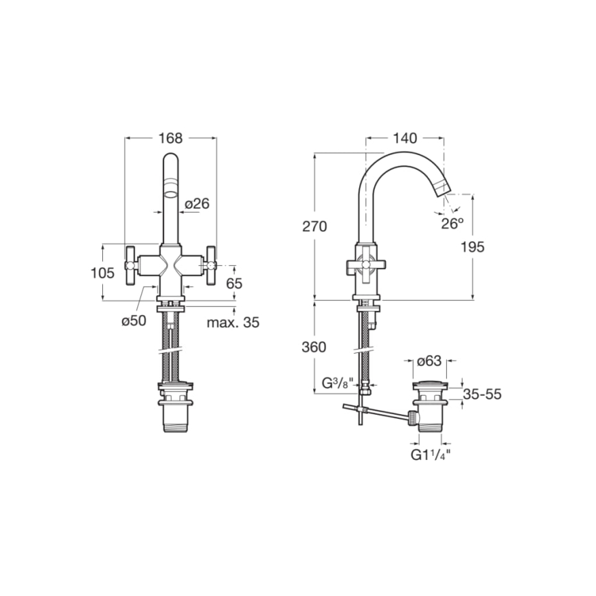 Roca A5A3043C00 - Basin tap + waste with overflow LOFT 27 cm shiny chrome
