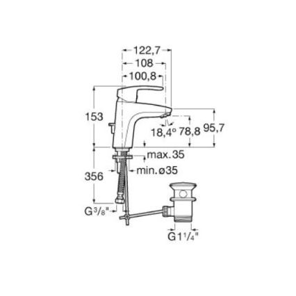 Roca A5A3098C00 - MONODIN washbasin mixer with pop-up waste, 15.3 cm, polished chrome