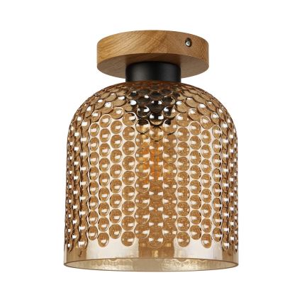ROCCO WOOD Ceiling Light, 1x E27/15W/230V, Oak/Smoky Beige, Ø 18 cm