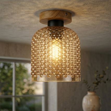 ROCCO WOOD Ceiling Light, 1x E27/15W/230V, Oak/Smoky Beige, Ø 18 cm