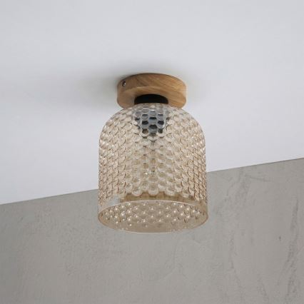 ROCCO WOOD Ceiling Light, 1x E27/15W/230V, Oak/Smoky Beige, Ø 18 cm