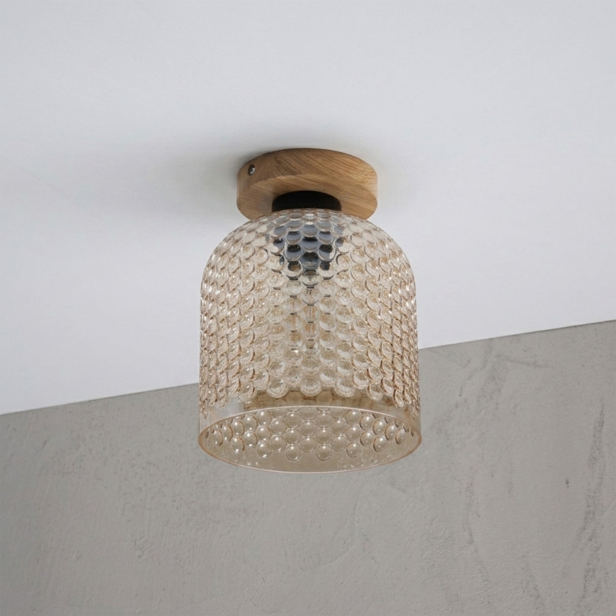 ROCCO WOOD Ceiling Light, 1x E27/15W/230V, Oak/Smoky Beige, Ø 18 cm