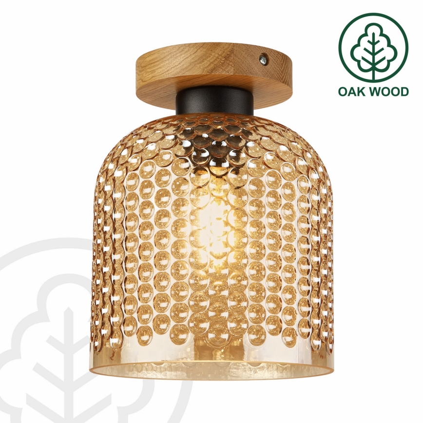 ROCCO WOOD Ceiling Light, 1x E27/15W/230V, Oak/Smoky Beige, Ø 18 cm