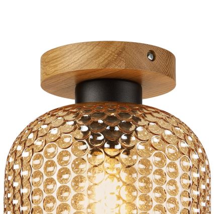 ROCCO WOOD Ceiling Light, 1x E27/15W/230V, Oak/Smoky Beige, Ø 18 cm