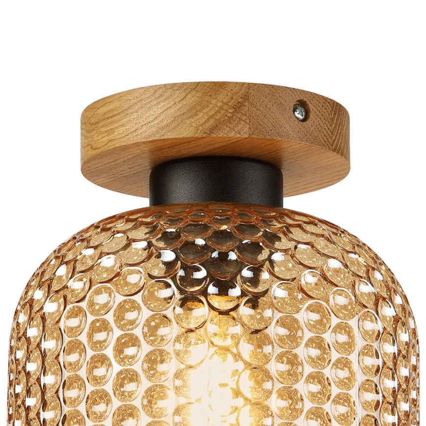 ROCCO WOOD Ceiling Light, 1x E27/15W/230V, Oak/Smoky Beige, Ø 18 cm