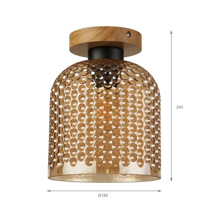 ROCCO WOOD Ceiling Light, 1x E27/15W/230V, Oak/Smoky Beige, Ø 18 cm