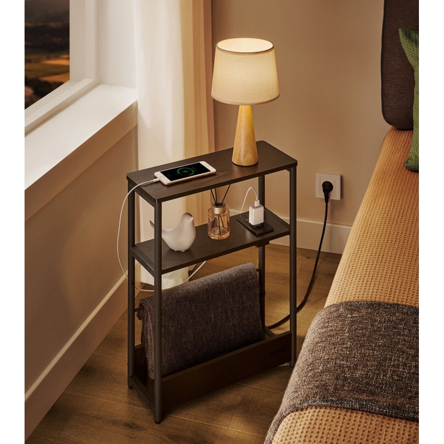 ROD black side table with built-in power outlet and USB ports