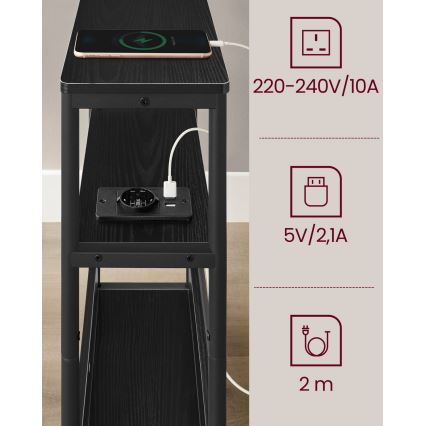 ROD black side table with built-in power outlet and USB ports