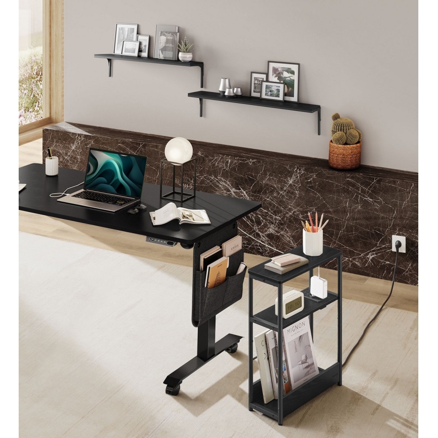 ROD black side table with built-in power outlet and USB ports