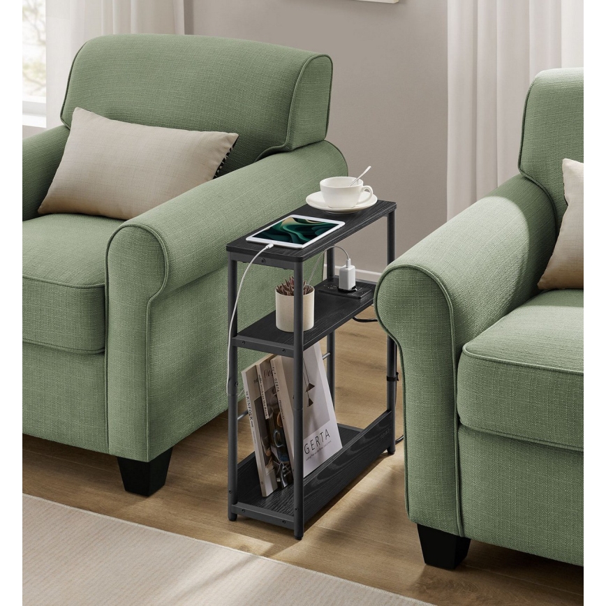 ROD black side table with built-in power outlet and USB ports