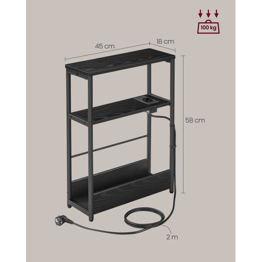 ROD black side table with built-in power outlet and USB ports