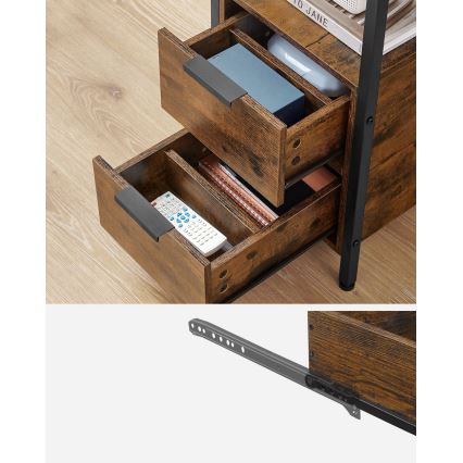 ROD Side Table with Built-in Outlets and USB Ports, Brown/Black