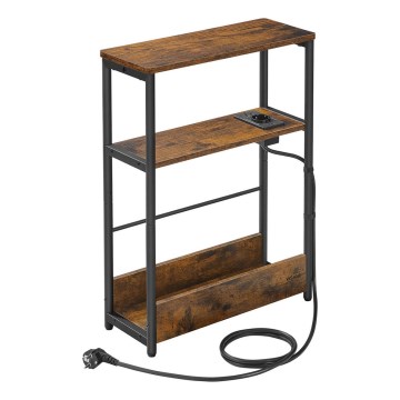 ROD side table with built-in power outlet and USB ports brown/black