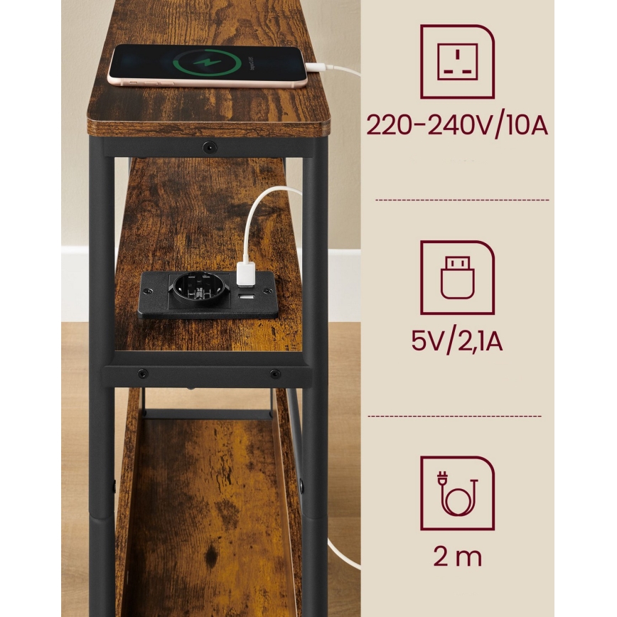 ROD side table with built-in power outlet and USB ports brown/black