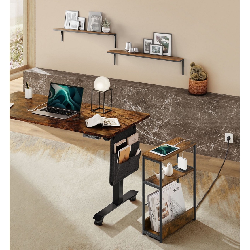 ROD side table with built-in power outlet and USB ports brown/black