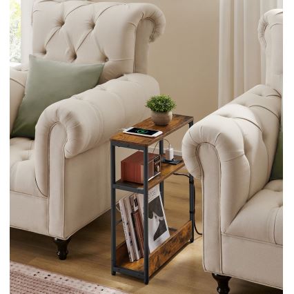 ROD side table with built-in power outlet and USB ports brown/black