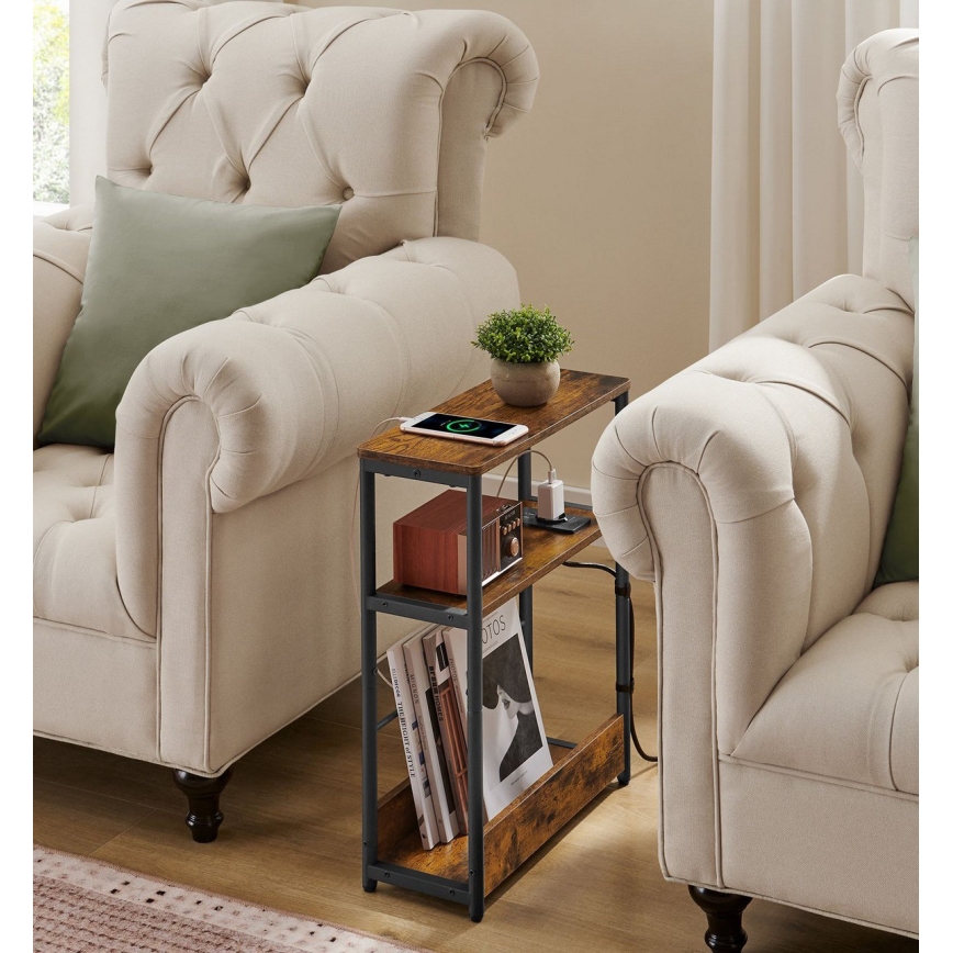 ROD side table with built-in power outlet and USB ports brown/black