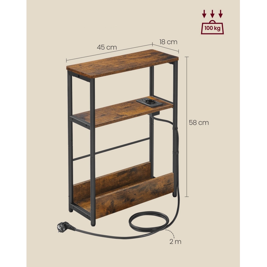 ROD side table with built-in power outlet and USB ports brown/black