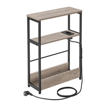 ROD side table with built-in power outlet and USB ports, brown/black