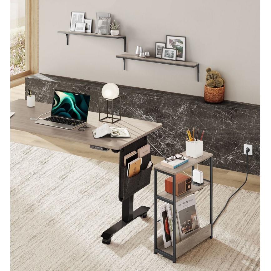 ROD side table with built-in power outlet and USB ports, brown/black