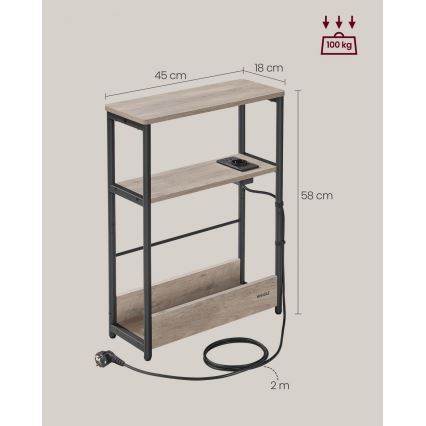 ROD side table with built-in power outlet and USB ports, brown/black
