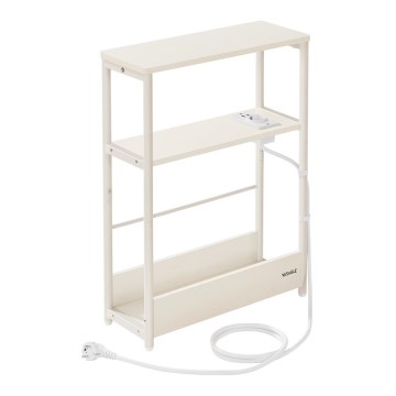 ROD Side Table with Built-in Power Outlet and USB Ports, White/Cream