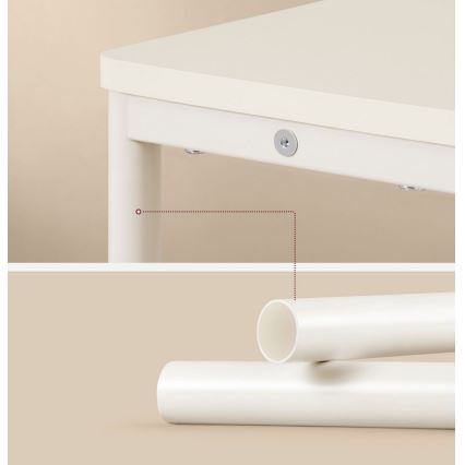 ROD Side Table with Built-in Power Outlet and USB Ports, White/Cream