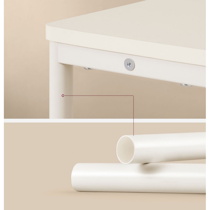 ROD Side Table with Built-in Power Outlet and USB Ports, White/Cream