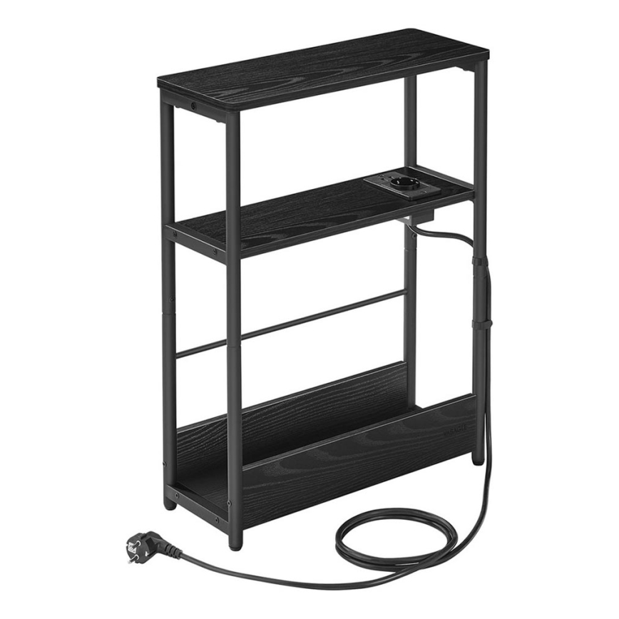 ROD Side Table with Built-in Power Outlet and USB Ports — Black