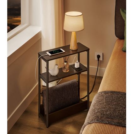 ROD Side Table with Built-in Power Outlet and USB Ports — Black