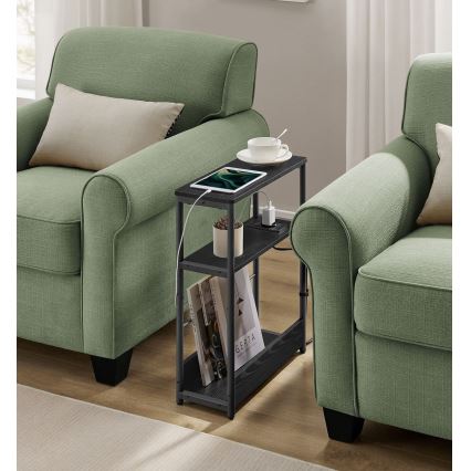 ROD Side Table with Built-in Power Outlet and USB Ports — Black